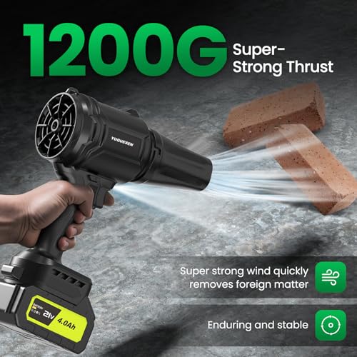 YUQUESEN Cordless Leaf Blower, 980,000 RPM Handheld Leaf Blower with 2 X 4.0Ah Batteries & Charger, Lightweight Leaf Blowers for Patio Cleaning, Lawn Care, Leaves, Dust - Dark - Thumbnail 4