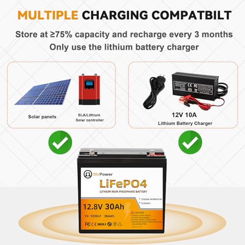 Image of 12V 30Ah Lithium Phosphate Iron LiFePO4 Deep Cycle B attery,30A BMS | 4000+ Cycles,Perfect for RV,Trolling Motor,Home Storage,Solar Power System and Outdoor Camping