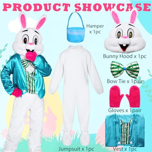 Harsever Easter Bunny Costume Adult,6 Pcs Easter Rabbit Bunny Suit Mascot Fancy Dress (Bunny)