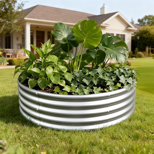 Image of 2Pack 4x4x1ft Galvanized Raised Garden Bed, Planter Raised Garden Beds Outdoor, Round Clearance Raised Garden Beds for Gardening Vegetables