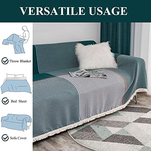 Dreamingo Dark Green Couch Cover Cotton Linen Sectional Couch Covers L Shape For Dog Cat Furniture Couch Protector Houndstooth Sofa Covers For Loveseat Futon Sofa Durable With Tassel,71X118In #TOP4