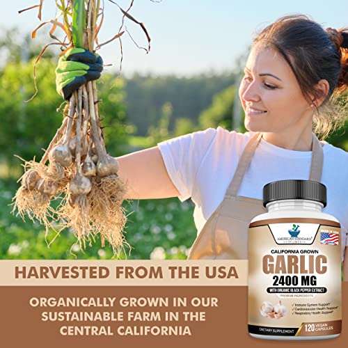 Garlic Capsules Organic 2400Mg & Organic Black Pepper Extract, Garlic Supplements, Garlic Pills, Garlic Capsules, Garlic Extract Alternative To Garlic Oil, Garlic Softgels, Garlic Tablet, 120 Veg Cap #TOP2