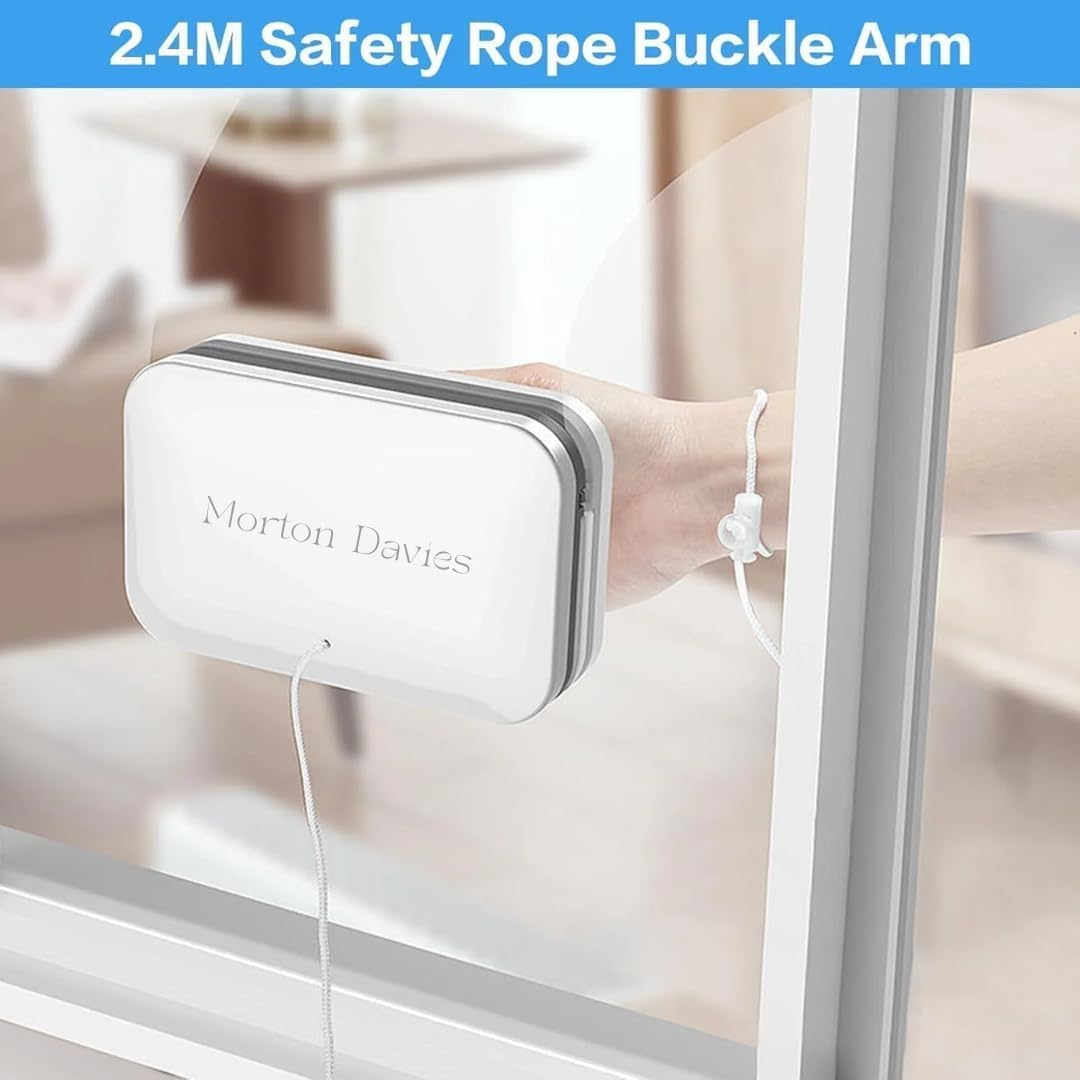 KEMLOZE Magnetic Window Glass Cleaner | Double-Sided Window Wiper with Strong Magnet | Double-Faced Glazed Glass Cleaning Tool with 2 Extra Cleaning Pads & Squeegee | Household Window Washing (White) 4