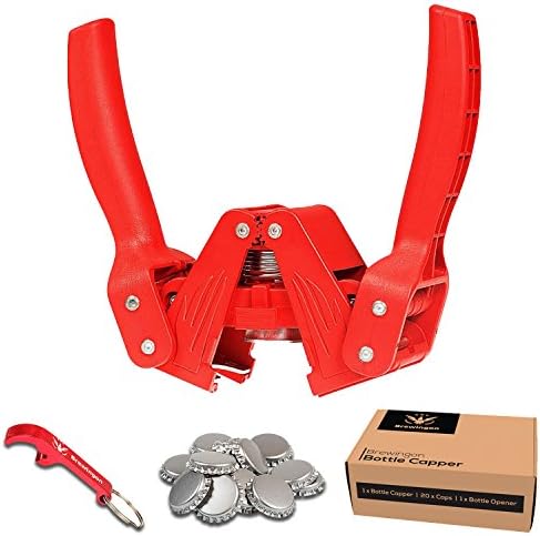 Brewingon Bottle Capper - Home Brewing Kit With 20 Caps and Red Opener - Perfect to Seal Your Bottles - Video and eBook - How to Make Your Own Craft Beer! 15 Great Homebrew Recipes to Try