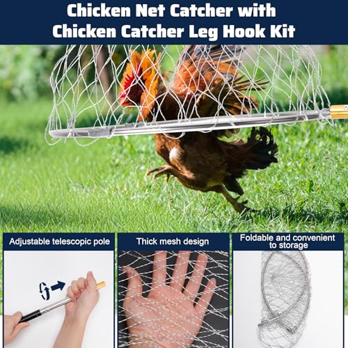 Pearwow Apanhador de rede de galinha com kit de gancho de perna de apanhador de frango, extensível d