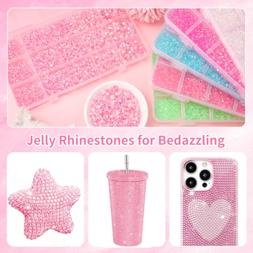 Image of 16000 Pcs Resin Rhinestones for Crafting, Flatback Light Pink Gems Jelly Rhinestones, Mixed Sizes Pink Bedazzling Crystal with Pickup Tool for DIY Crafts Clothing Tumblers Mugs Shoes Fabric Nail Art