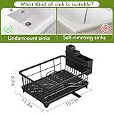 Kmiectse Dish Drying Rack - Space-Saving Small Dish Rack for Kitchen Counter, Rust-Resistant Kitchen Drying Rack, Compact Dish Drainer Organizer with Utensil Holder for Home Kitchen, Black