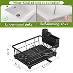 Dish Drying Rack - Space-Saving Small Dish Rack for Kitchen Counter, Rust-Resistant Kitchen Drying Rack, Compact Dish Drainer Organizer with Utensil Holder for Home Kitchen, Black - Image 2