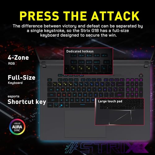 Image of ASUS ROG Strix G18 18 inch 2.5K 240Hz Gaming Laptop, Intel Ultra 9 275HX, GeForce RTX 5060 8GB GDDR7, 32GB DDR5, 2TB Storage (1TB SSD+1TB Docking Station Set), 4-Zone RGB Backlit Keyboard, Win 11, Gray