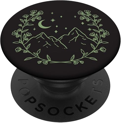 Verde salvia - PopSockets de montaña con diseño floral bohemio y luna, PopGrip intercambiable