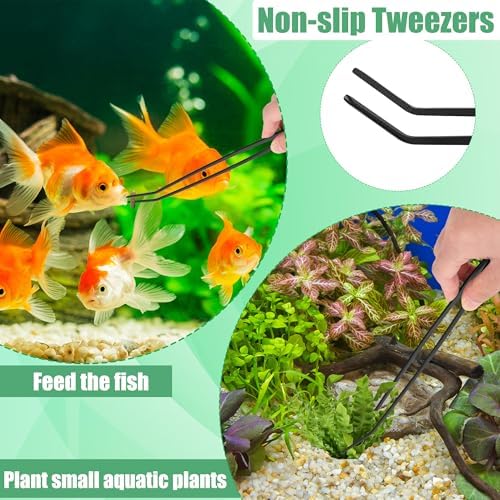 Liveek Aquarium Aquascape Tools Kits, 4 in 1 Anti-Rust Aquatic Plant Aquascaping Tool Stainless Steel Black Tweezers Scissors Spatula for Aquarium Tank Clean Aquascape Tools Sets - 4