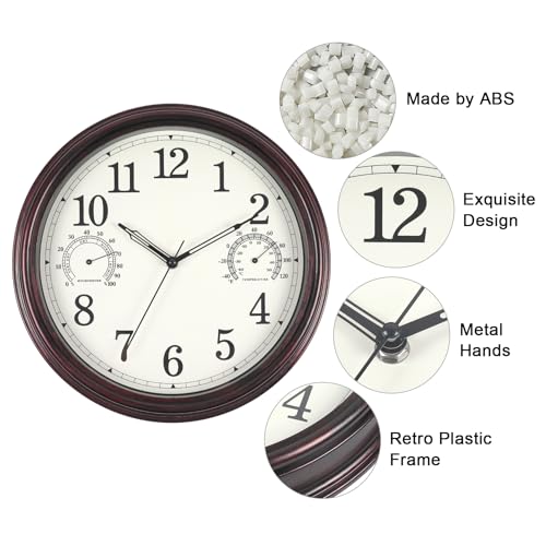 Vigorwise 14 inch Outdoor Wall Clock, Plastic Waterproof Wall Clock with Temperature, Water Resistant Outdoor Clocks for Patio Garden — view 2
