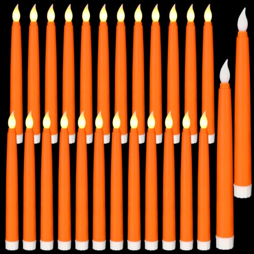 Baquler 25 Pcs 8.5 Inch LED Flameless Taper Candles Bulk, Fall Orange Theme