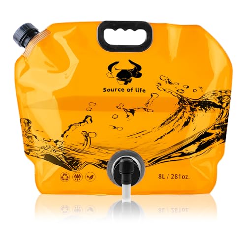 Coipdfty Water Jug Camping 2.1 Gallon Collapsible with Spigot, BPA Free Portable Water Pouch Foldable Water Bags for Outdoor Hiking, Travel and Emergency & Water Storage Containers (Orange-1Pcs)