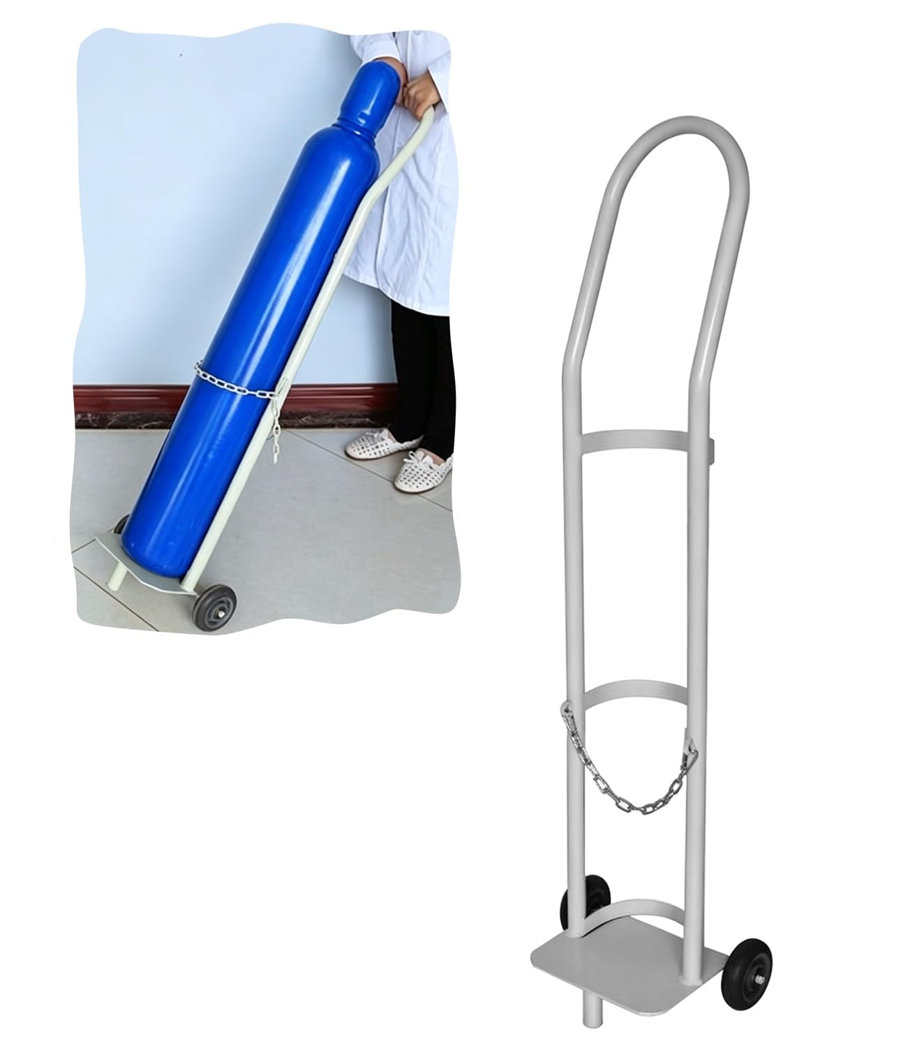 Genérico Carro para bombonas de oxígeno, Soporte Ligero para bombonas de oxígeno con Cadena de Seguridad, Herramienta de Transporte portátil para hogares, fábricas y hospitales (Blanco, 95
