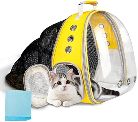 Cat Carrier Backpack, Bubble Backpack Carrier for Pet Dog with Capsule Feel and Expandable Mesh Back, Up to 22 Lbs (Yellow)