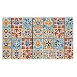 KAOWT Traditional Moroccan Tile Door Mat, Vintage Portugal Azulejo Mediterranean Doormat Non-Slip for Front Door Porch Indoor Outside Entrance Entryway, Mexican Talavera Welcome Mats, 17x30 Inch