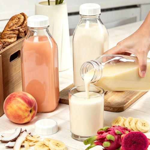 Foto von LYSPBAO 2 Stück Glasflaschen mit Deckel, Glasflasche 1 L, Smoothie Flasche