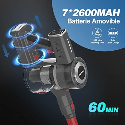 Diyuto Cordless Vacuum Cleaner, 350W Powerful Vacuum Cleaner, 30kPa Super Suction, 60 Mins Run Time, 5-Stage Filtration Vacuum Cleaner with 2 HEPA, Lightweight and Quiet V