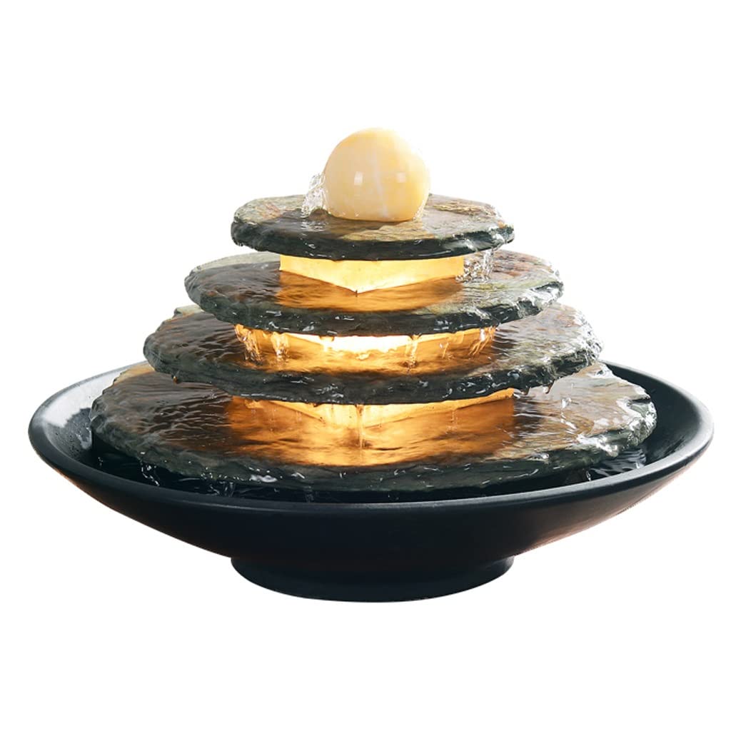 Fuente De Agua Cascada Fuente de Agua Mesa para Interiores con Bola Feng Shui, Cascada, Fuente Escritorio para, Oficina, hogar, Dormitorio, relajación Decoracion Interior