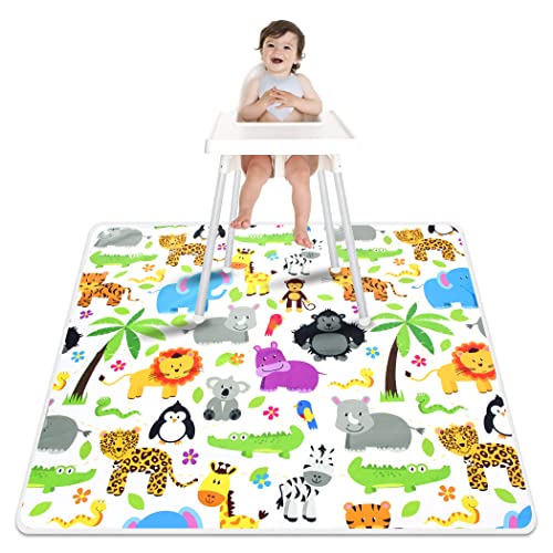 Image of Paw Legend Washable Highchair Splat Floor Mat- Anti-Slip Silicone Spot Splash Mess Mat(53'' X 53'')-Food Catcher Art Craft Leak Proof Mat,Animal