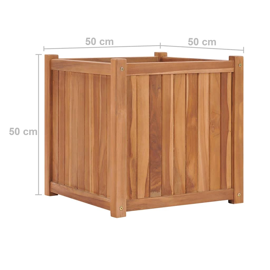 Podwyższona grządka z litego drewna tekowego, 50 x 50 x 50 cm, odporna na warunki atmosferyczne, do ogrodu, na balkon i taras, trwała donica na rośliny i warzywa
