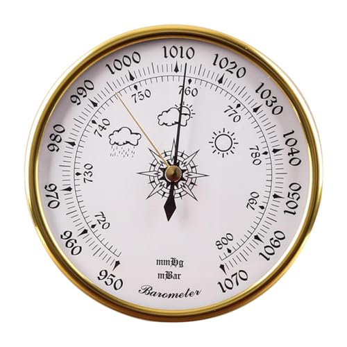 KiBcsLic Weather Forecasting Tool Round Sturdy Portable Compact Accessories Pressure Gauge for Warehouses Offices Hotels, White Face