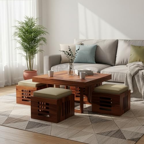 Image of Wakefit Romano Sheesham Wood 4S Coffee Table - Natural Finish