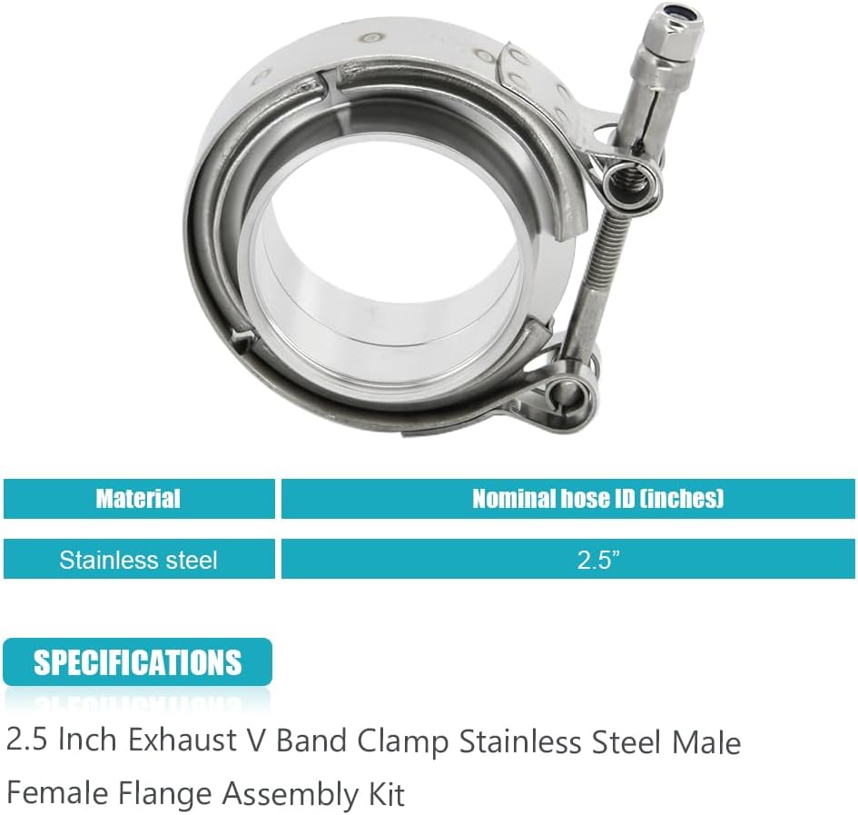 2.5 Inch Exhaust V Band Clamp With Male Female Flange Assembly For Turbo, Downpipes, Exhaust Systems Stainless Steel 2 PCS