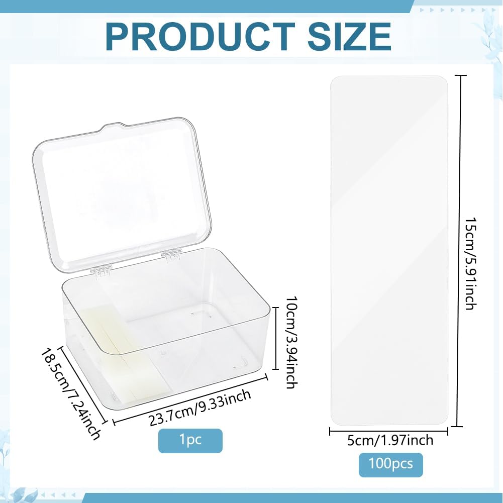 ORIGACH 100 PCS Decorative Paper Tape Organizer Cards with Storage Box Transparent PVC Cards Portable Sample Board with Arc Corners for Journaling Scrapbooking, DIY Crafts, Travel Journal Display