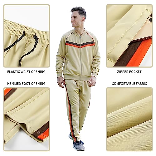 W Jianwang Mens Track Suits 2 Piece Tracksuits Sweatsuits Set Jogging Suit Fashion Casual Workout Running Sports Jacket And Pants Outfits Khaki Jw-084-L #TOP3
