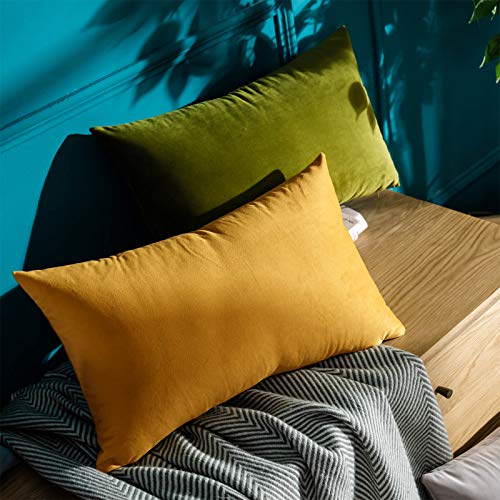 Image of 12x20 Decorative Lumbar Velvet Throw Pillow Covers Set of 2,Olive Green | JUSPURBET Cozy Soft Couch Covers with Invisible Zipper for Modern Couch Sofa Bed Living Room Bedroom Home Decor