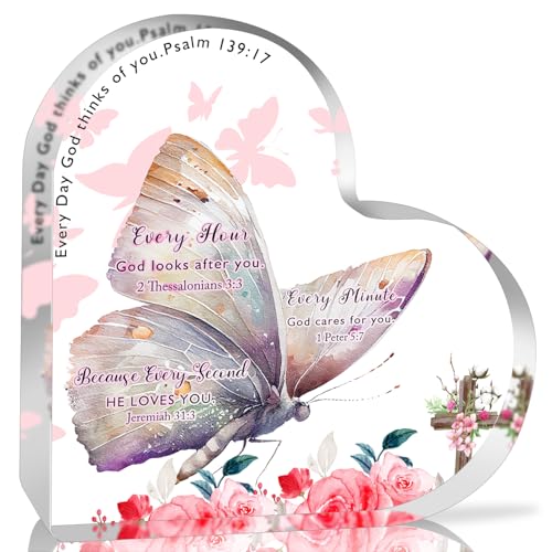 Christian Gifts for Women Religious Gifts Butterflies Inspirational Gifts with Bible Verse Prayers Desk Decor Acrylic Heart Shaped Keepsake Birthday Christmas Gifts Friendship Gifts for Women