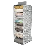 mDesign Chevron Fabric Hanging Closet Storage Organizer, for Clothing, Sweaters, Shoes, Accessories - 6 Shelves, Gray/Cream