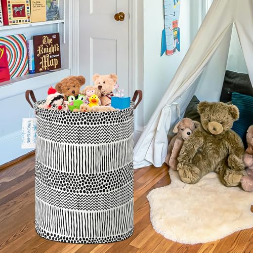 Image of Laundry Basket Canvas Fabric Collapsible Organizer Basket for Storage Bin Toy Bins Gift Baskets Bedroom Clothes Children Nursery Hamper (Black line)