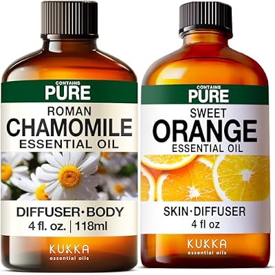 Roman Chamomile Essential Oil for Relaxation Diffuser & Sweet Orange Essential Oil for Diffuser & Skin - Aromatherapy Grade Essential Oils Set - 2x4 fl oz - Kukka