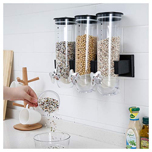 Dispensador de cereales triple de pared para cocina organizada con tres botes plata 3