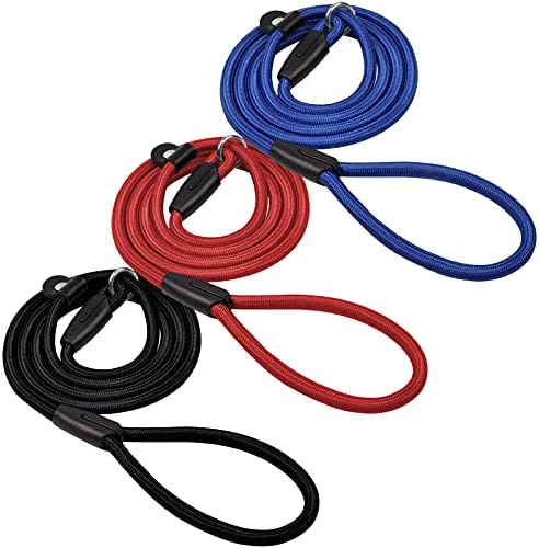 3-Pack Nylon Slip Lead Dog Leash, Adjustable Training Leash, Strong Heavy Duty Braided Comfortable Handle for Small and Medium Dogs