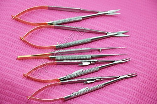 New CYNAMED USA Set of 5 German Stainless Castroviejo Micro Scissors Needle Holder Straight Plus CVD Plus Suture Tying Forceps Dental Eye Instruments