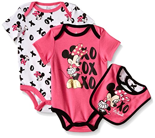 Disney Baby Minnie Mouse 2 Pack Bodysuit with Bib, Multi/Pink, 12 Months