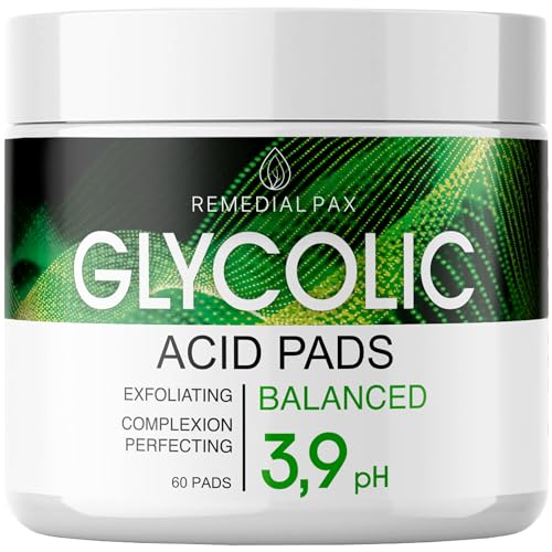 Glycolic Acid Resurfacing Pads for Face and Body - Exfoliating Facial Peel - Vitamins B5 C E, Green Tea - Glycolic Acid Face Wash – 60 Pre-Moistened Cotton Pads for Face Cleansing and Peeling