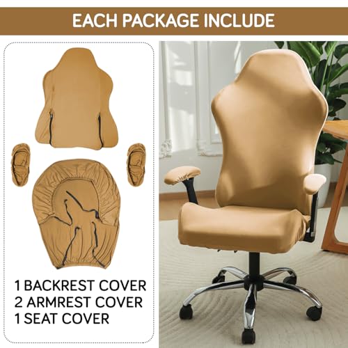 Image of HOKIPO 'SereneSolids' 140 GSM Gaming Chair Cover Elastic Computer Rotating Chair Seat Covers Slipcover, Camel (AR-5370-CML)