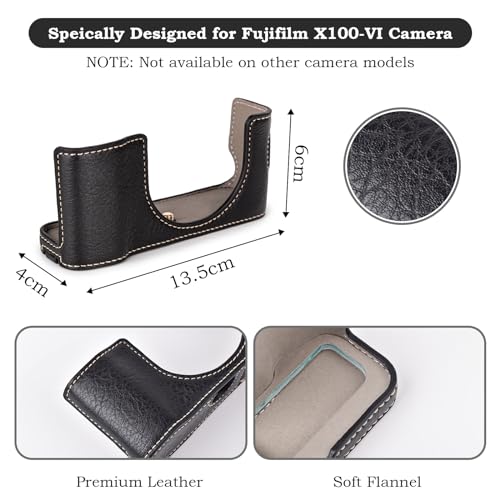 VOVMOEYA X100VI Camera Case,PU Leather Camera Half Case Compatible with Fuji X100VI Digital Camera, Black - Image 2