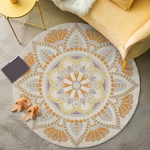 ラグ 円形 おしゃれ 北欧 カーペット ラグマット シャギー 毛足ない 滑り止め付き 掃除易い 床暖房対応 オールシーズン 円形ラグ 丸型 花柄1 滑り止め付 西海岸 絨毯 マット リビング 200*200cm 春夏用 可愛い かわいい 撮影背景 脱衣所