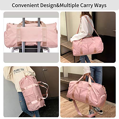 Suruid Gym Duffel Bag for Men and Women, Workout Duffel Bag with Shoe Compartment and Dry Wet Separated Pocket , Sports Gym Travel Bag Training Handbag Yoga Bag - Pink
