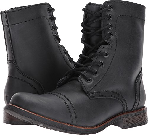 Steve Madden Mens Troopah-C Combat Boots - Lace-Up Military Inspired Fashion Ankle Boots, Black Leather, 10