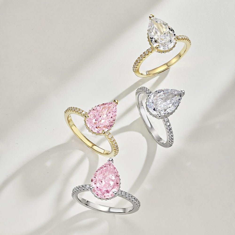 3CT Lab Grown White Pink Diamond Engagement Rings for Women D Color VVS1 Clarity 18K White Yellow Gold Vermeil Simulated Diamond Promise Wedding Ring