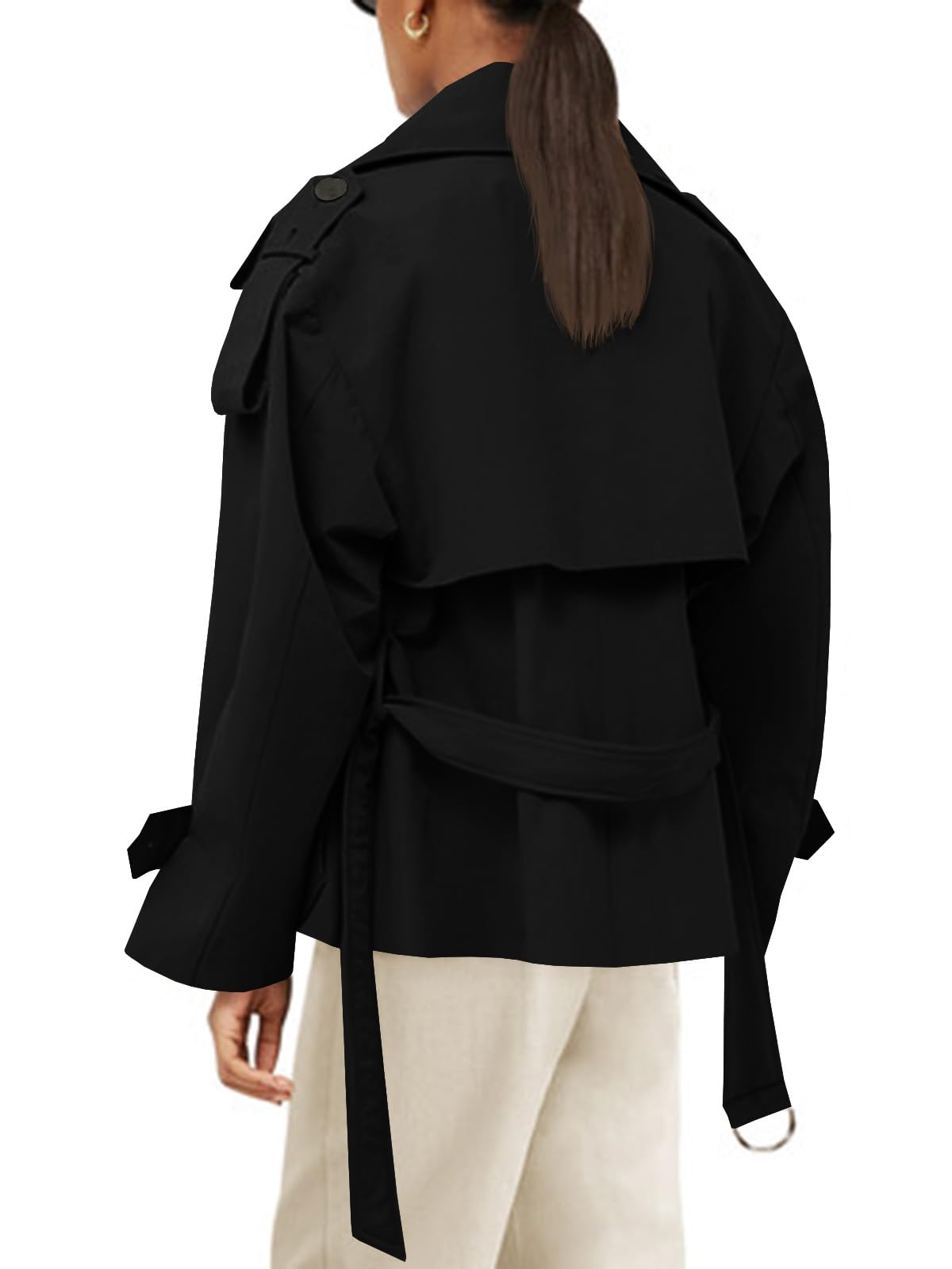Tankaneo Trench corto da donna casual doppiopetto giacca corta autunno moda capispalla con cintura