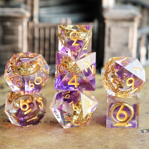 DND Dados de rol Señor de los Anillos Juego Dado Poliédrico y de rol Borde Afilado de Resina Dados D&D 7 Piezas para Mazmorras y Dragones Pathfinder RPG MTG D4 D6 D8 D10 D12 D20 D%