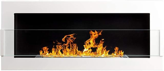 Bio Ethanol Fire BioFire Fireplace Modern 900 x 400 White with glass Wall - Mounted Alcohol Fireplace